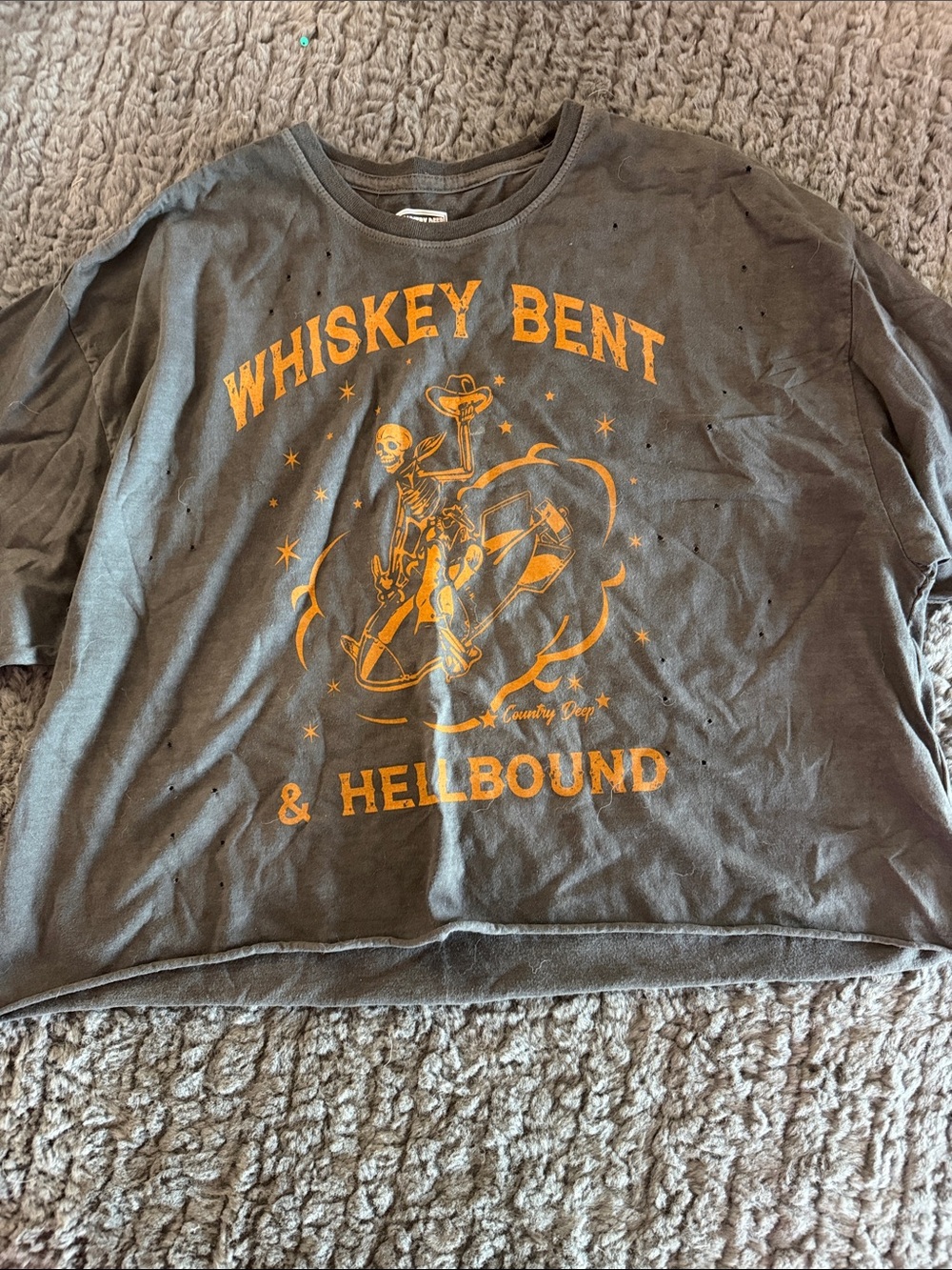 Whiskey Bent & Hellbound Graphic Tee - Charcoal with Orange Print